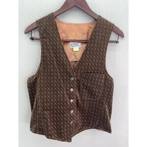 VTG Vest 7/8 Campus Casuals Brown Geometric Lined Button Front 70s